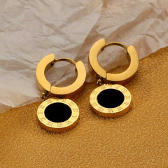 Vintage Roman Numeral Charm Necklace and Earrings Set 18K Gold Plated