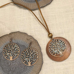 Boho Style Tree of Life Jewelry Set Earrings and Necklace for Daily Wear