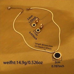 Vintage Roman Numeral Charm Necklace and Earrings Set 18K Gold Plated