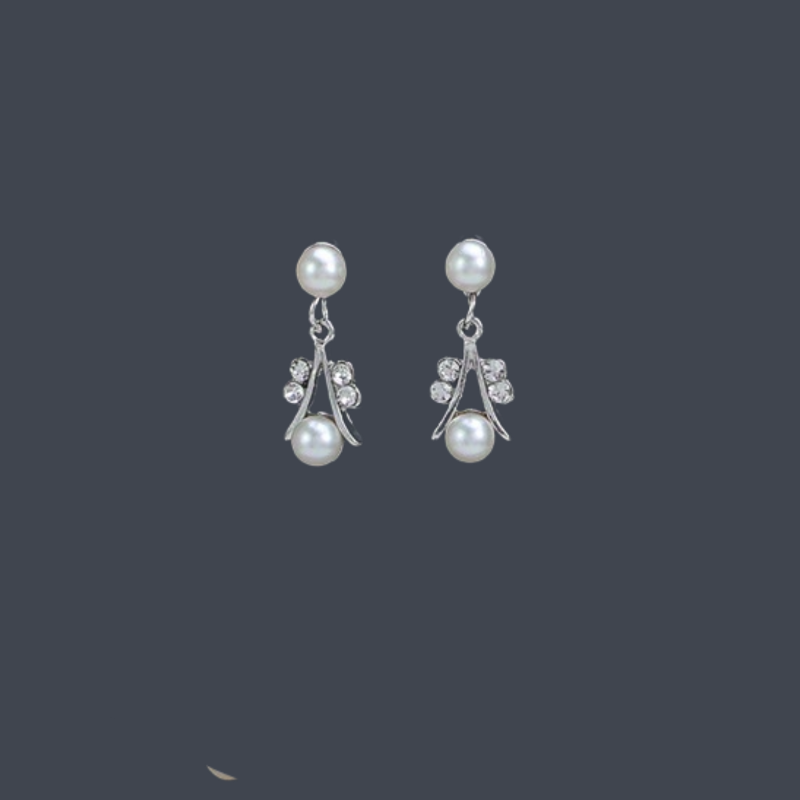 Silver Fashion Jewelry Set for Women Modern Inlaid Faux Pearl Necklace and Earrings