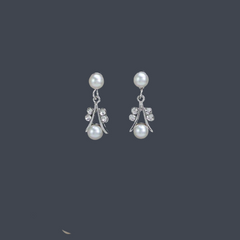 Silver Fashion Jewelry Set for Women Modern Inlaid Faux Pearl Necklace and Earrings