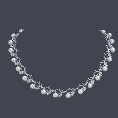 Silver Fashion Jewelry Set for Women Modern Inlaid Faux Pearl Necklace and Earrings