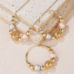 2pcs Earrings Plus Necklace Fashion Spinning Beads Gold Plated Jewelry Set