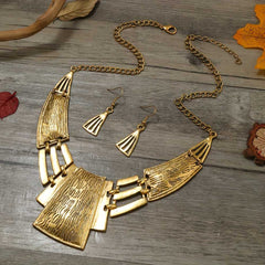 Vintage Earrings and Necklace Jewelry Set Geometric Design Golden Party Accessories