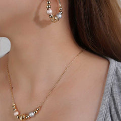 2pcs Earrings Plus Necklace Fashion Spinning Beads Gold Plated Jewelry Set