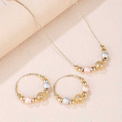 2pcs Earrings Plus Necklace Fashion Spinning Beads Gold Plated Jewelry Set