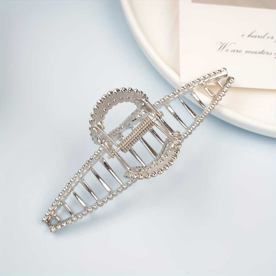 Elegant Zirconia Silver Alloy Hair Claw Non Slip Strong Grip for Thick Hair
