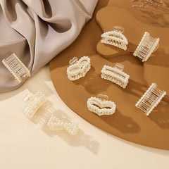Set of 9 elegant faux pearl hair claws with non slip grip, Stylish Hair Accessory for Women