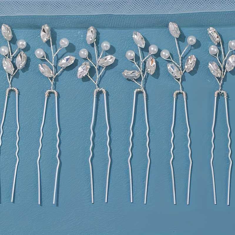 The 6 PCS Exquisite Faux Pear U Shaped Hair Clips are elegant crystal hair accessories