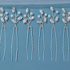 The 6 PCS Exquisite Faux Pear U Shaped Hair Clips are elegant crystal hair accessories