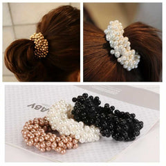 3pcs Elegant Faux Pearl Beaded Hair Ties Set Elastic Ponytail Holders