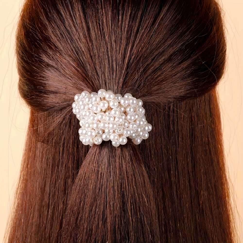 3pcs Elegant Faux Pearl Beaded Hair Ties Set Elastic Ponytail Holders