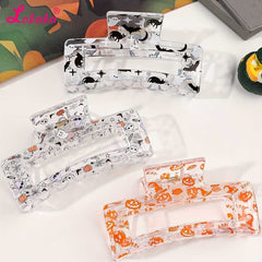 Halloween Hair Claw Set of 3 Large Rectangular Clips with Skull Prints