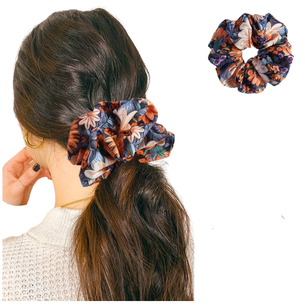 Elegant Vintage Floral Scrunchie Soft Fabric Hair Tie for Women