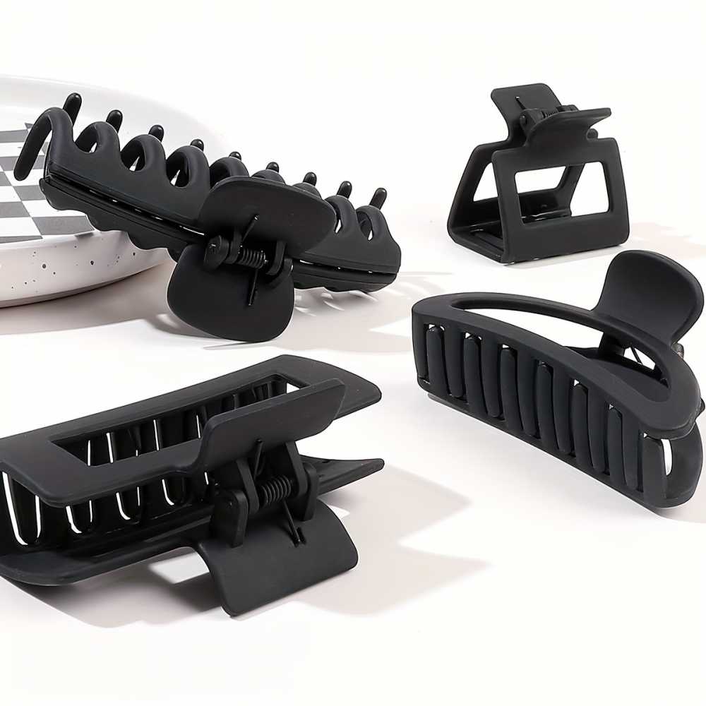 5pcs Matte Black Hair Claw Set Large Non Slip Ponytail Holders for Women