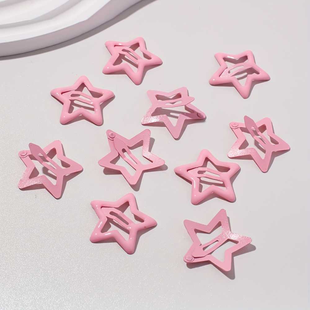 10pcs Pink Star Hair Clips for Girls Cute Y2K Metal Snap Barrettes