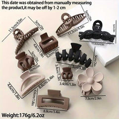 10PCS Women's Multi Color Geometric Flower Hair Clips Matte Plastic Set