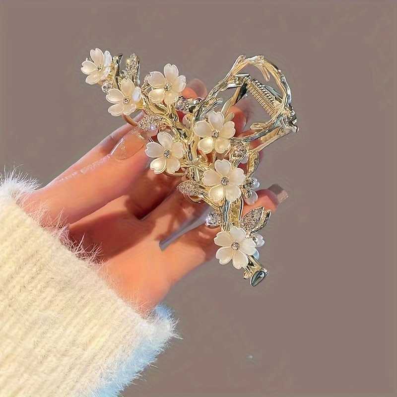 Elegant Rhinestone Flower Hair Claw Clip Large Non Slip Hair Clip for Women