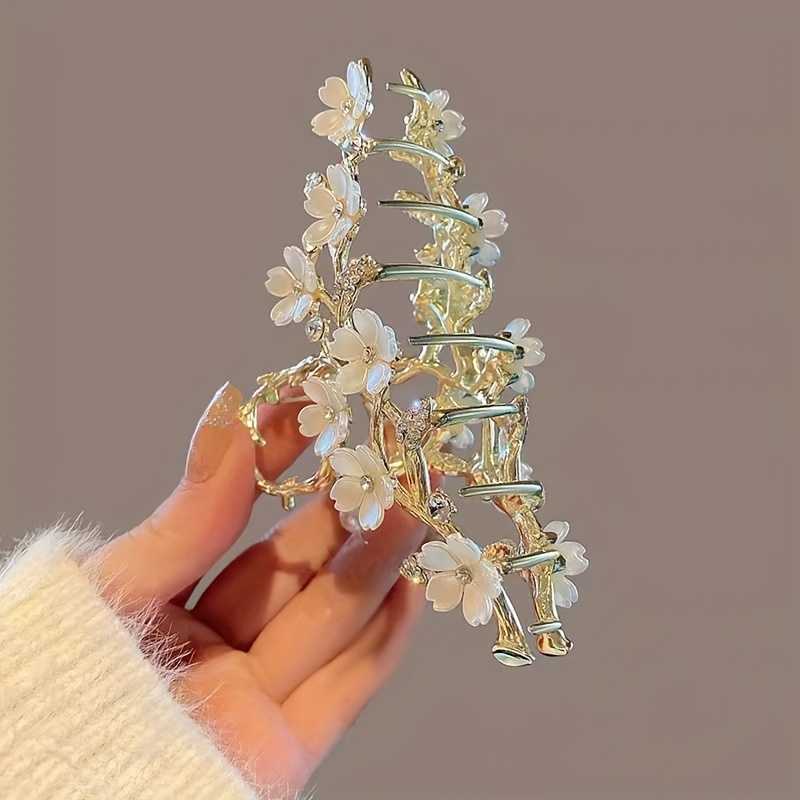 Elegant Rhinestone Flower Hair Claw Clip Large Non Slip Hair Clip for Women