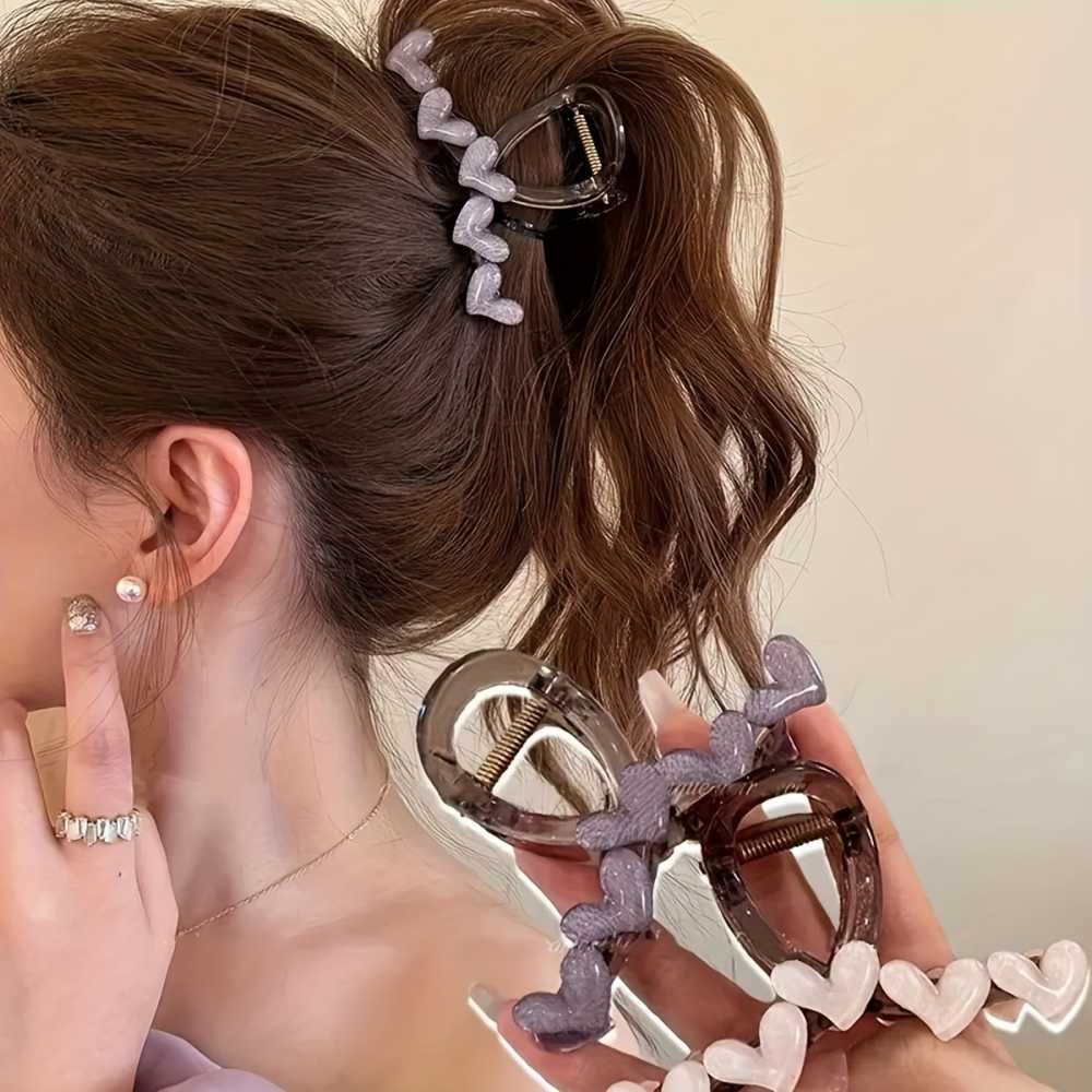 Trendy Love Heart Decorative Hair Claw Clip Large Non Slip for Women