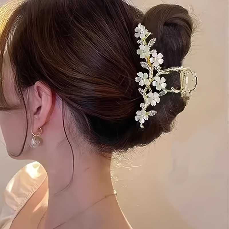 Elegant Rhinestone Flower Hair Claw Clip Large Non Slip Hair Clip for Women