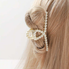 Bohemian Style Faux Pearl Hair Claw for Women Elegant Large Hair Accessory