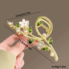 Elegant Floral Hair Claw with Faux Pearls and Rhinestones Decoration