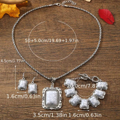 Dainty Boho Chic Silver Plated Gemstone Jewelry Set  For Women and Girls