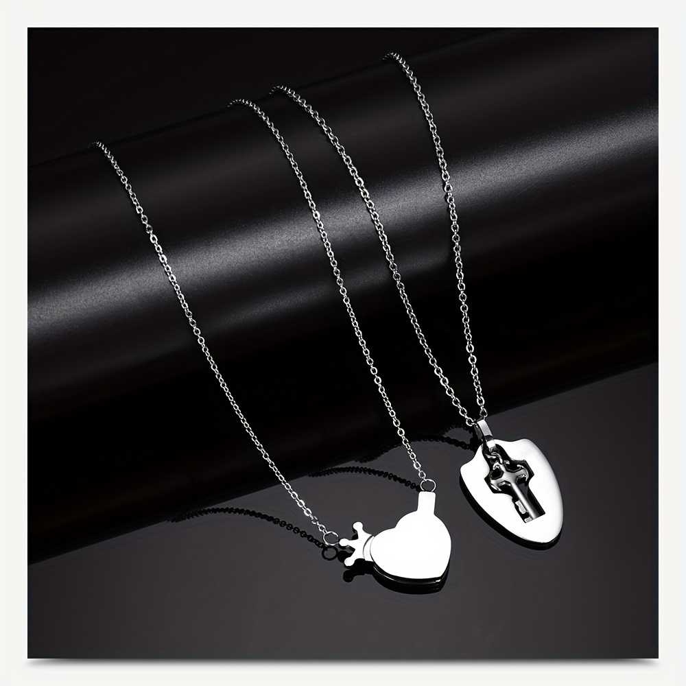 Women's Silver Plated Pair Of Lock And Key Pendant Necklaces