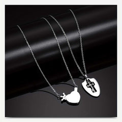 Women's Silver Plated Pair Of Lock And Key Pendant Necklaces
