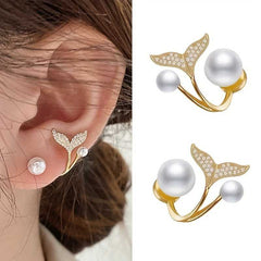 Pearl Mermaid Tail Shaped Stud Earrings Women's Statement Jewelry.