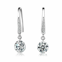 Women's Silver Plated Cubic Zirconia Halo Drop Hoop Earrings