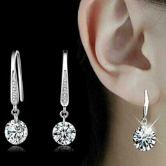 Women's Silver Plated Cubic Zirconia Halo Drop Hoop Earrings
