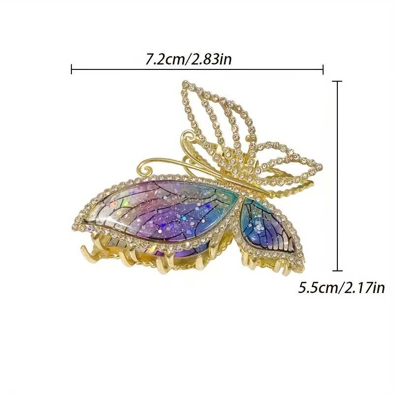 Butterfly Hair Claw Clip With Bright Rhinestones And Metal Shark Design