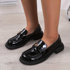 Women's Chunky Heel Loafers Slip On Faux Leather Shoes