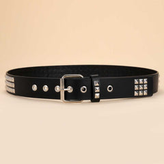 Studded Black Punk Rock Rivet Belt with Pyramid Studs and Grommet Threads