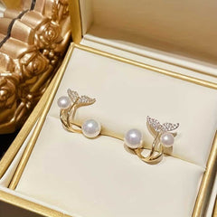 Pearl Mermaid Tail Shaped Stud Earrings Women's Statement Jewelry.