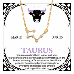 Women's Gold Plated Cubic Zirconia Zodiac Pendant Necklace With Message Card