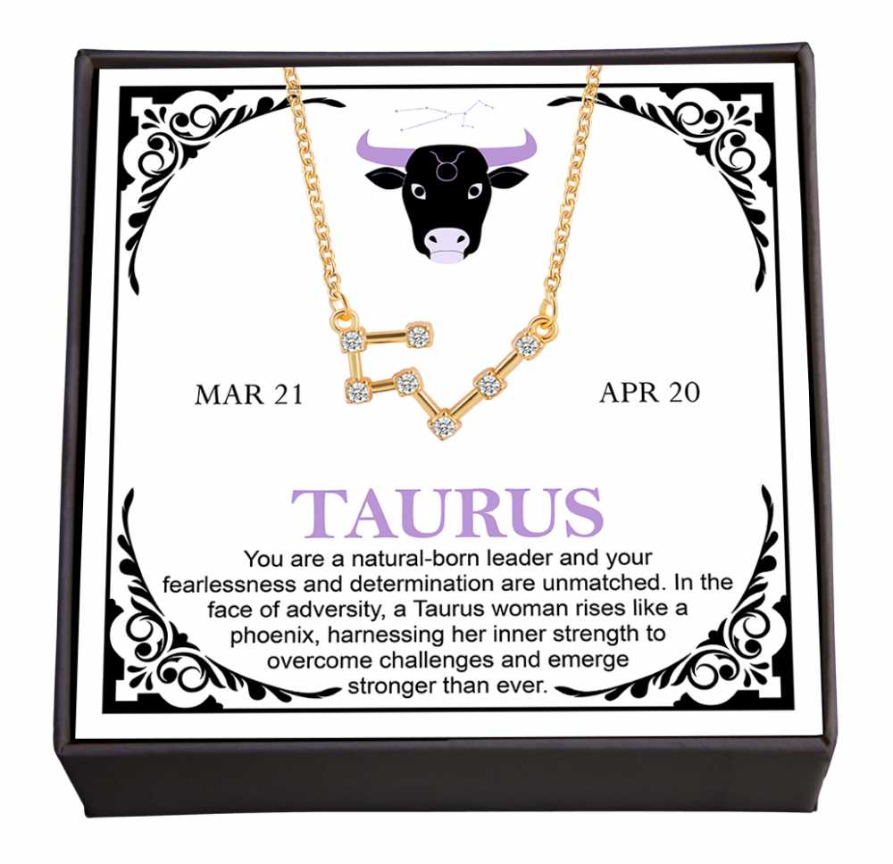 Women's Gold Plated Cubic Zirconia Zodiac Pendant Necklace With Message Card