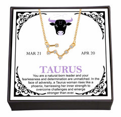 Women's Gold Plated Cubic Zirconia Zodiac Pendant Necklace With Message Card