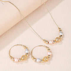 2pcs Earrings Plus Necklace Fashion Spinning Beads Gold Plated Jewelry Set