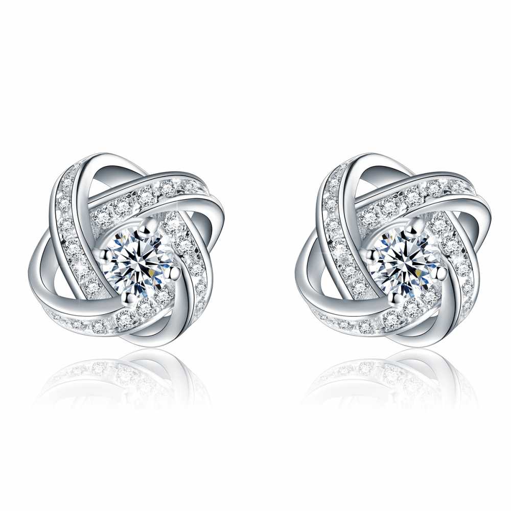 Women's Silver Plated Celtic Knot Stud With Cubic Zirconia