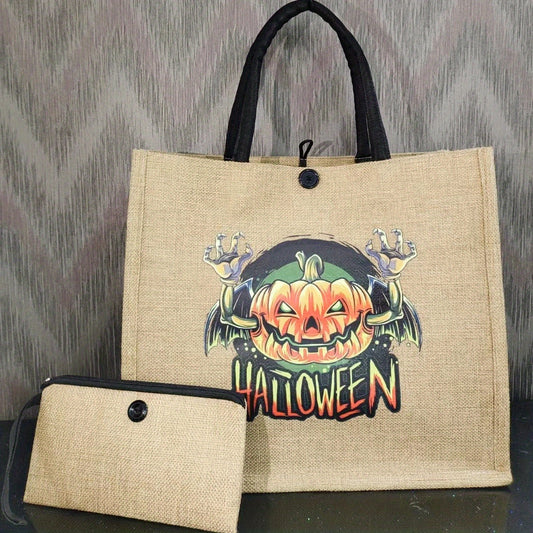2pcs High Heels Pattern Canvas Tote Bag with Wristlet
