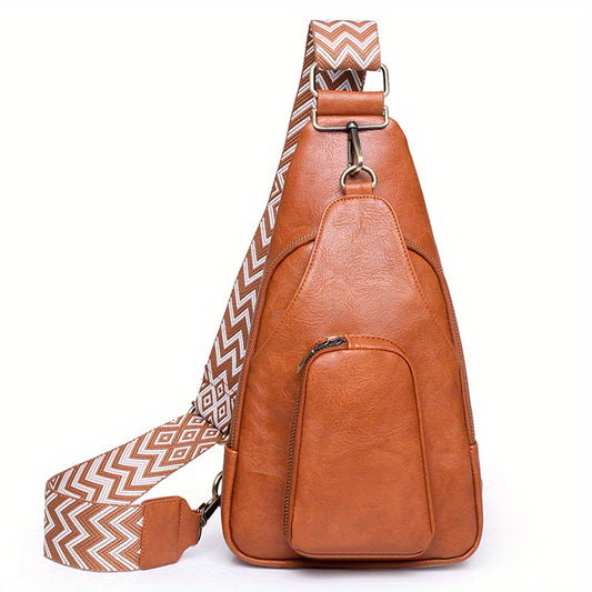 Geometric Strap Sling Bag PU Leather Chest Bag Crossbody Bag