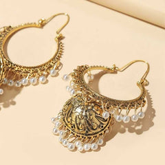 Women's Gold Plated Faux Pearl Tassel Drop Dangle Earring