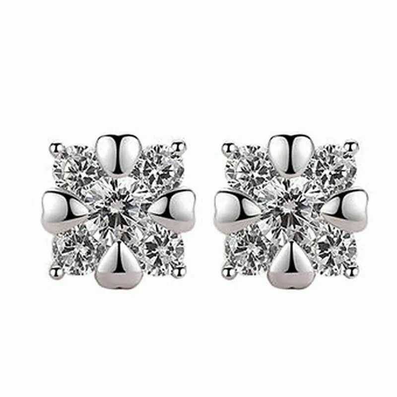 Women's Silver Plated Cubic Zirconia Floral Stud Earrings
