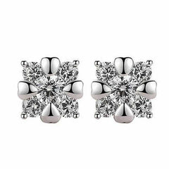 Women's Silver Plated Cubic Zirconia Floral Stud Earrings