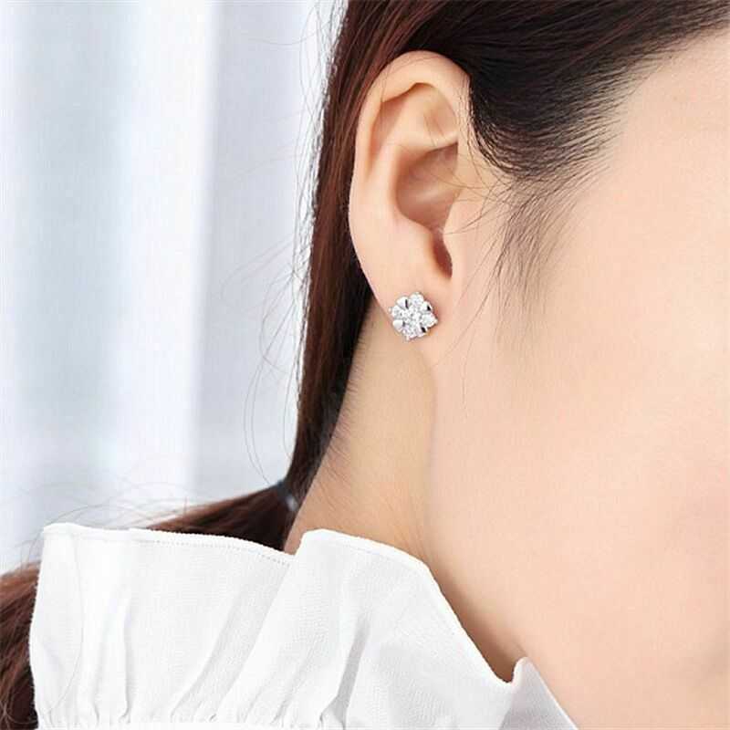 Women's Silver Plated Cubic Zirconia Floral Stud Earrings