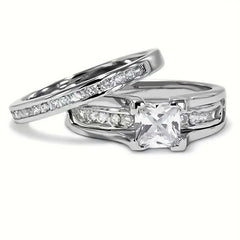 Women's Silver Plated Princess Cut Ring With Cubic Zirconia