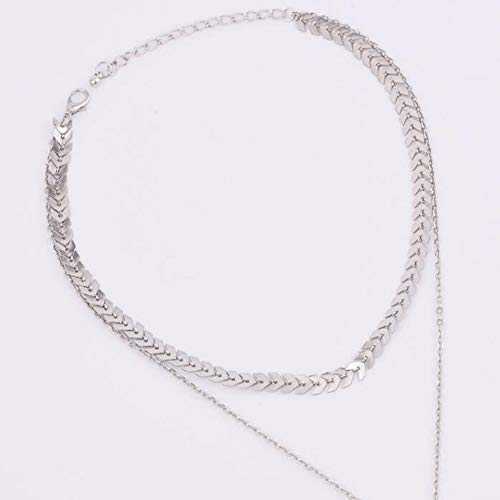 Women's three layered Boho Fishbone Choker Palm Pendant Necklace